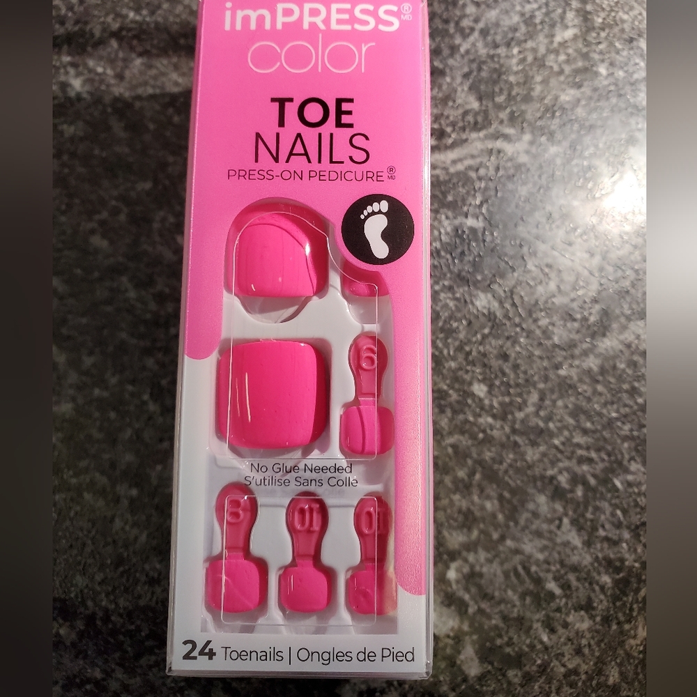 NWT hot pink imPress press on Pedicure for TOES